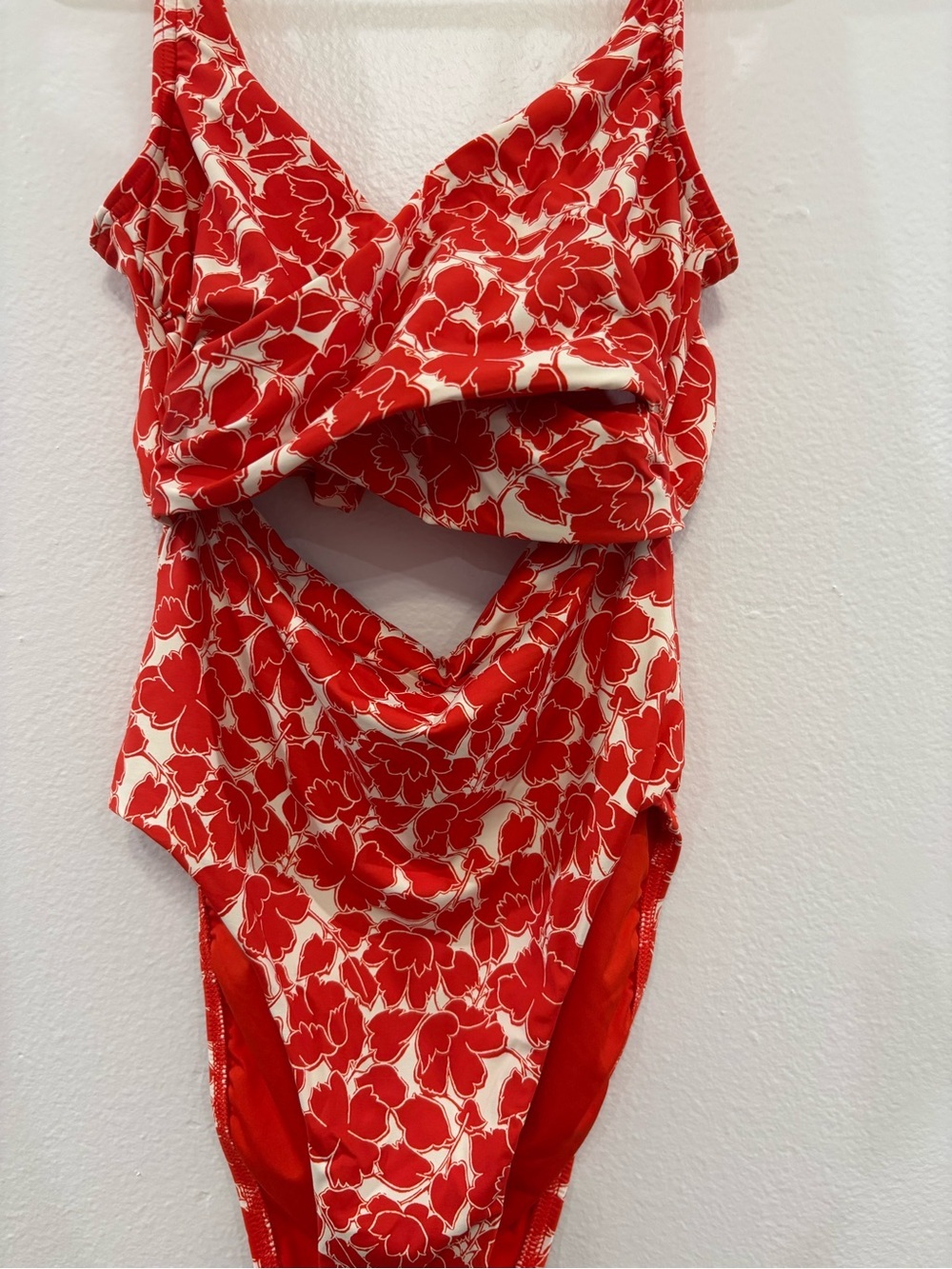 Lands' End Red and Cream Floral Cutout One-Piece Swimsuit - Picture 3 of 8